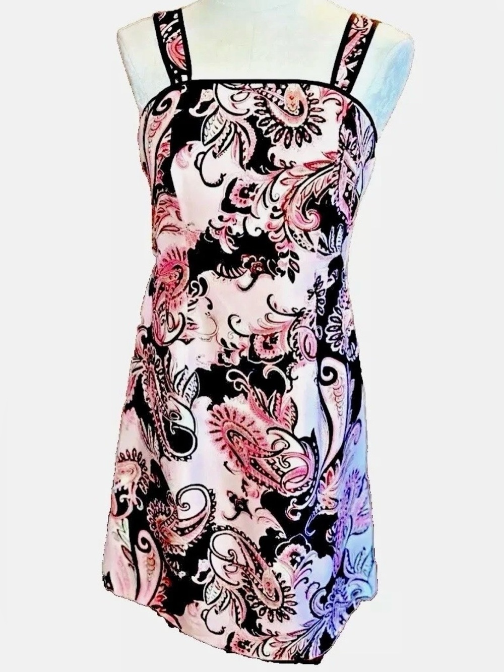 Jade by Melody Tam 100% Silk Pink Black Paisley Slip Dress Size 4